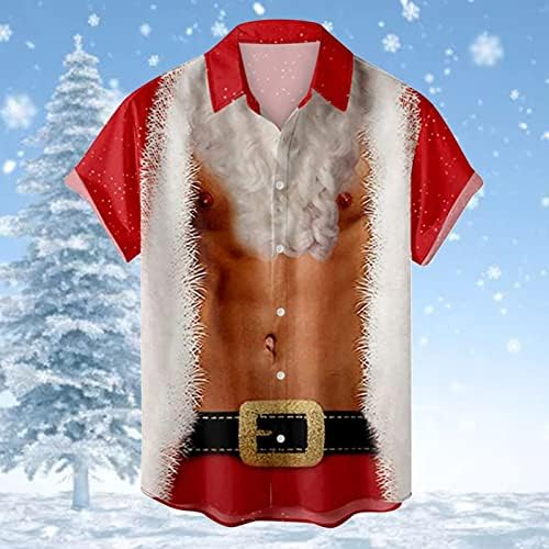 Копче за кратки ракави на мажите во Вокачи надолу за гроздобер кошули за куглање, случајни Дедо Мраз печати плажа кошула Божиќ редовни