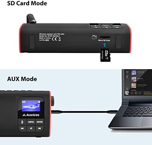 Avantree SP850 Преносен преносен FM радио со Bluetooth и SD картичка MP3 плеер 3-во-1, автоматско скенирање Зачувај, LED дисплеј,