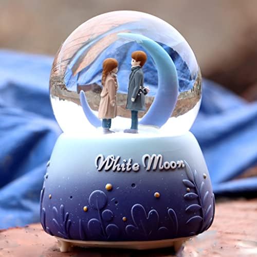 Mxiaoxia креативни светла во боја лебдат снегулки бела месечина двојка стаклена кристална топка музичка кутија Танабата роденденски