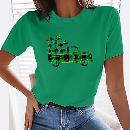 Денот на женската маица „Денот на кратки ракави“ на Денот на краткиот ракав Зелена основна маичка Ирска Детелина Шамрок печатени врвови на