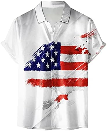 Здфер 4 -ти јули Патриотски кошули за мажи копче надолу кошула во САД знаме печатени врвови лето редовно вклопување кошула за кратки ракави
