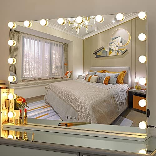 Showtimez Vanity Mirror со светла големо осветлено огледало за шминка со 18 LED светилки, таблети или wallидни монтирани холивудски суета