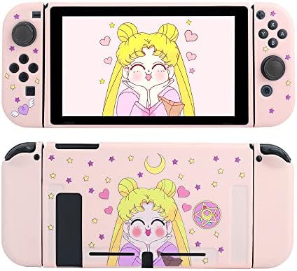 Gldram Sailor Moon Switch Case, симпатична заштитна кутија кожа за Nintendo Switch мека тенок зафат на капакот компатибилен со