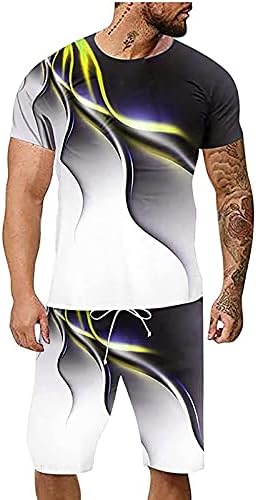 Облека за тренерки на Narhbrg 2 парчиња за мажи со кратки ракави маици и шорцеви 3Д дигитално печатење шема за спортска облека за спортска