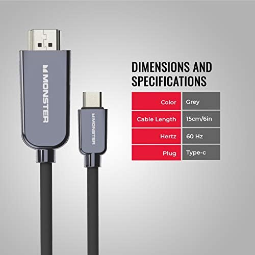Monster USB Type-C приклучок до HDMI до 4K HDMI приклучок за приклучок, 5,9ft