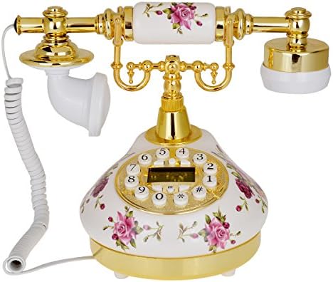 Kmise 502 Ретро гроздобер стил бела роза цвет керамички антички телефонски биро телефон дневна соба декор