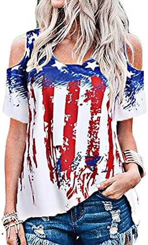 Женски Летни Маици Мода Надвор Од Рамото Ѕвезда Американско Знаме Печатење Кошула Повик Врвот Блуза Плус Големина Блузи, С-5ХЛ