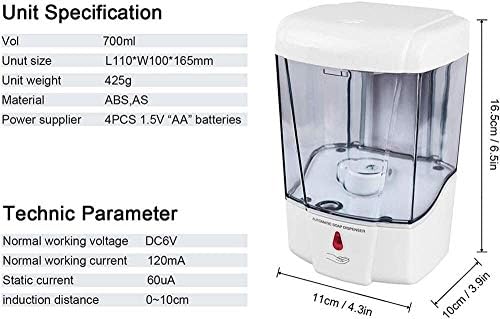 Јанг1MN AAA батерија напојува 600ml wallид-монтиран автоматски IR сензор Sensor Soap Dispenser без допир за лосион за лосион за кујна