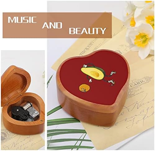 Авокадо ролеринг дрвена музичка кутија срце форма на срце, ветровито музичко кутија гроздобер дрвена часовничка музичка кутија подароци