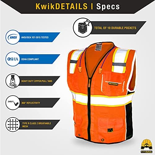 Kwiksafety - Charlotte, NC - Класичен и врховен безбедносен елек [Jumbo Pocket] Класа 2 Работа PPE ANSI Тестирана OSHA во согласност
