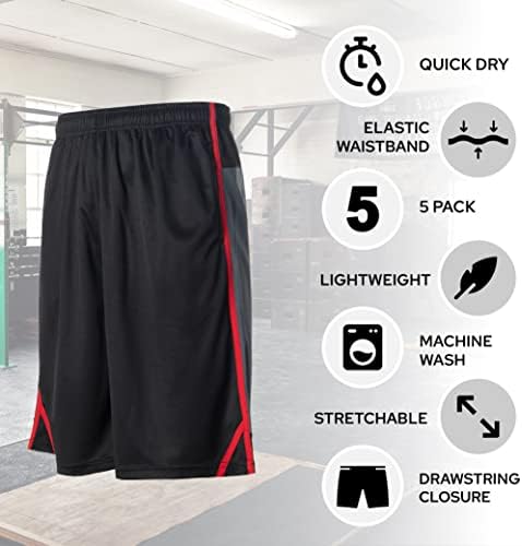 Атлетски шорцеви за мажи - 5 пакувања пакуваат машки активни облеки за брза облека за кошарка - тренингот, салата, трчање