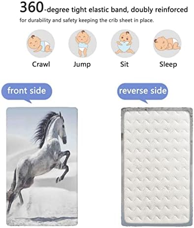 Коњи со тематски вграден креветче за креветчиња, стандарден сад за креветчето вмешан лист меки и дишени чаршафи за креветчиња за девојчиња или момче, 28 „x52“, беж цр