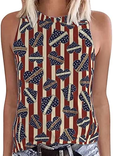 Резервоарот за жени каузални лабави патриотски маички кошули во САД, маица без ракави со знаме на 4-ти јули, маици Ден на независност