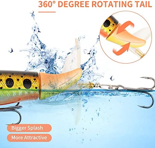 Topwater Bass Roader Lure Set, Plopping Propellers Tail, поголем прскање на прскање, 3D очи LifeLike Code Comphate, Hard Minnow комплет
