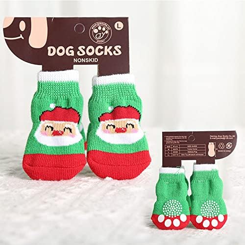 4 парчиња анти-лизгачки Божиќни чорапи за кучиња за мали средни кучиња мачки + Божиќ кучиња мачка бандана биб