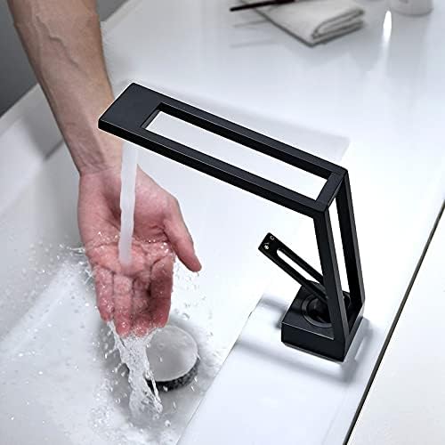 Тапа за бања цврст месинг славина за бања миксер за топла и ладна вода славина за мијалник со една рачка црна славина монтирана на палубата