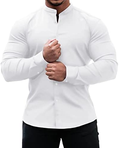 ZDDO машки мускулни кошули тенок фит-истегнат јака долга ракав случајно копче надолу кошула тенок фит хипи маици господари за стенд-стенд