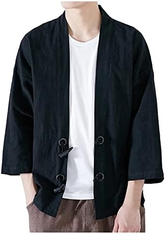 Менс палто модни мажи јапонски јуката обичен палто кимоно надвор од памук гроздобер лабави јакни