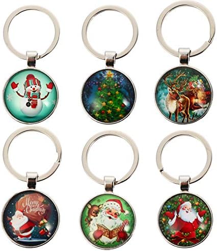 Абоофан 6 парчиња Божиќни клучеви прстени Санта Снежен човек ирваси на ирваси за клучеви Метални празнични торбички за одмор