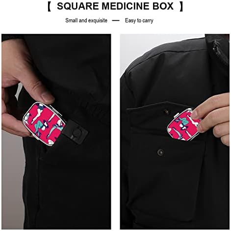 Плоштад пилула кутија женска нозе пилула кутија метална медицина, организатор на пилули за џебна чанта и патување 2.2x1.6in