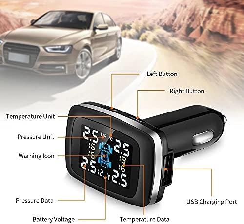 WDBBY CAR TPMS за мониторинг на притисок на гумите Сензор за систем USB порт -автомобил АЛАРМ АЛАРМ Цигари Полесни дигитални системи за
