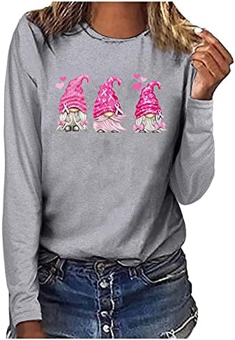 Кошули за свесност за рак на дојка жени преживеани надеж розова лента џемпер со долги ракави пад на блуза врвот гноме