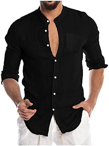 Домаќин памук ленени лежерни кошули за мажи, 2021 година, пад на мажите со долги ракави со долги ракави, летни кошули со предни