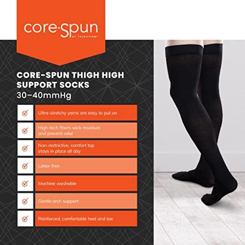 Core-Spun 30-40mmhg фирмата дипломираше поддршка за компресија на бутот со високи чорапи