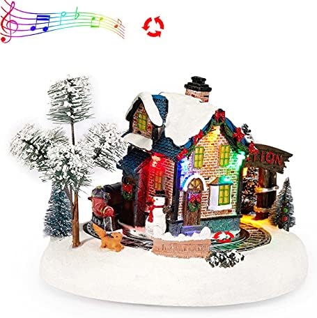 Innodept12 Божиќна лента Анимирана снежна село - куќа на чудата на Сантас со подвижен воз со музички ажурирање