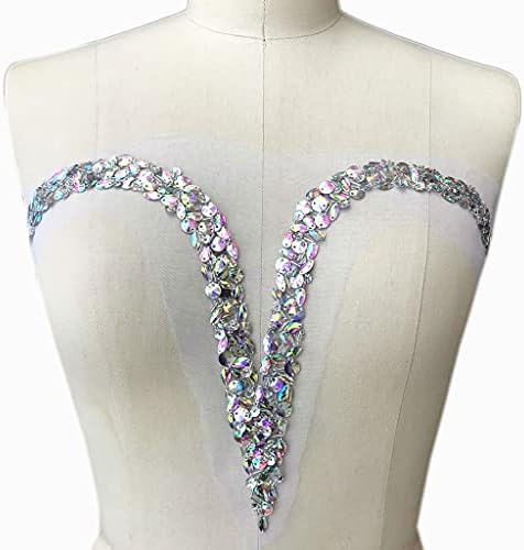 Walnuta V-вратот шие на свадбената лепенка со брада од ловден, кристален апликација Дизајн за шиење за облека за DIY