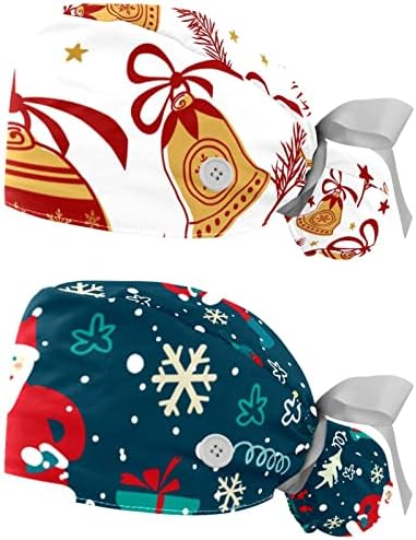 2 компјутери буфантна капа со копче од коњче торбичка памук за работа со џемпери, прилагодливи хируршки капачиња Божиќно bellвонче