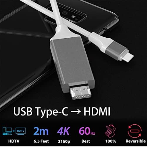 USB-C/PD 4k HDMI Кабел Компатибилен Со Samsung Galaxy S23/ Ultr/Плус/ 5G Со Целосен 2160p@30Hz, 6ft/2M Кабел [Бел, Гром 3 Компатибилен]