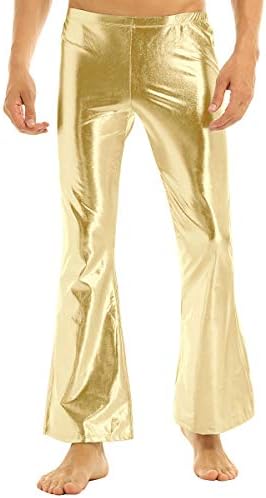 Zdhoor машки 70 -ти ретро диско bellвоно bellвонче панталони метални сјајни нозе хулахопки долги панталони