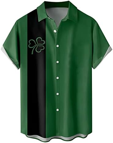 Копче за кошула за ден на маицата на Сент Патрик надолу со кратки ракави Гроздобер Боулинг Хавајски кошули Ирска детелина Печатена