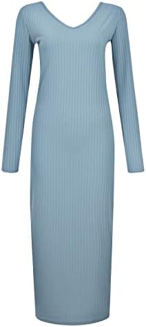 Нокмопо Плус Големина Фустани Мода Обична Еднобојна Еднобојна Отворена Задна Појас Крст В-Вратот Торба Колк Тенок-одговара