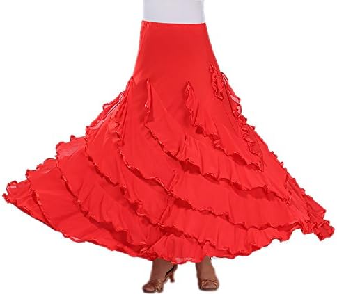Вајт, долг целосен круг плетен фламенко сала за латино танцување костум ефтин