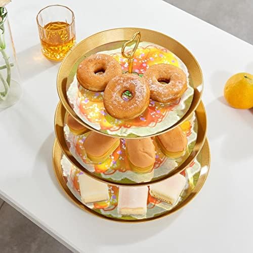 LLNSUPPLY Свеж Цвет 3-ниво Пластични Кекс Штанд Служат Послужавник-Златен Елегантен Декоративен Десерт Торта Штанд За Свадба Роденден