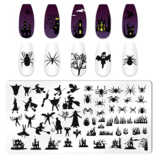 Xeaohesy 6pcs Ноќта на вештерките за печат на ноктите за нокти за нокти Ноќта на вештерките за печат на ноктите, вештерка пајакот