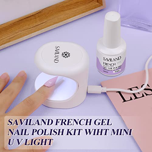 Савиленд француски гел лак лак со u v светлина - 15мл бел гел полски натопено со 16W mini u v/LED ламба за нокти Француски стартер