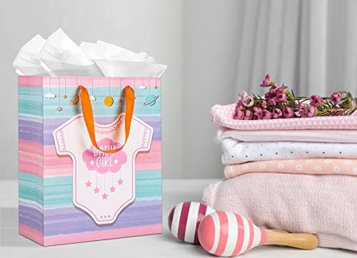 Whatsign торби за туширање за бебиња за девојки 13 Големи торби за подароци за девојчиња со ткиво хартија нови девојчиња хартиени подароци торби со рачки бебешки туш за?