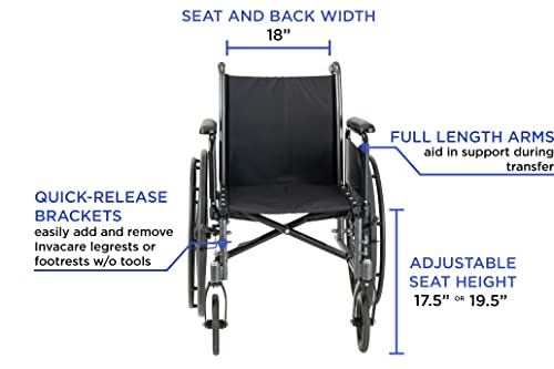 Инвакар Трагач SX5 Инвалидска Количка За Возрасни | Секојдневно Преклопување | 18 Инчи Седиште | Потпирачи за Нозе &засилувач; Полни Раце