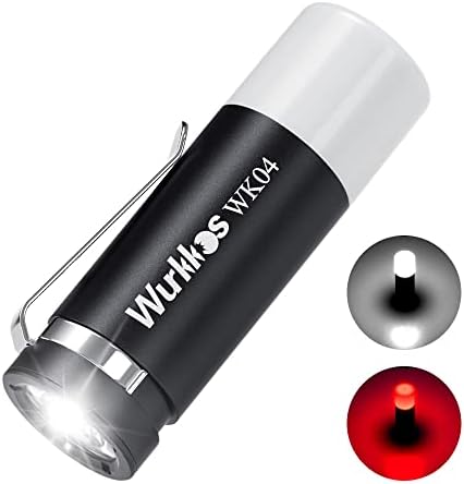 Wurkkos WK04 Mini EDC Flashlight Double Head Design, Брз USB C полнење на џебната светлина, бел и црвен извор на светлина, Макс
