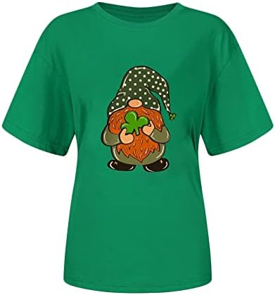 Women St Patricks Day Clover Print Shirts Funny Cute Graphic Shamrock Tee Tops Short Sleeve Round Neck Blouse Tshirts