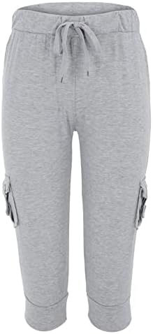 Карго панталони за жени со високи половини за вежбање џокери исечени џемпери лесни обични капри панталони со џебови