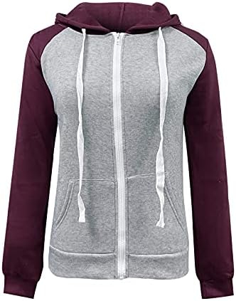 Зимска облека за жени 2022 дами обична зашивање во боја со долг ракав патент џеб џеб худи со влечење