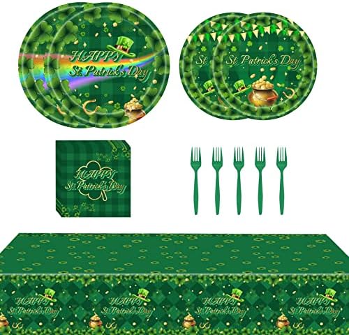 69 парчиња Ден на Ден на Патрикс Ден партии-Ирска зелена карирана прибор за садови за 16 гости, 9 ”и 7” плочи, салфетки, вилушки,