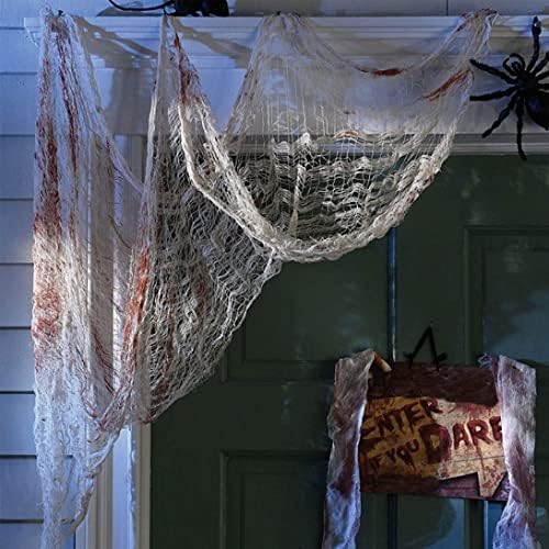 Hlyurlus Ноќта на вештерките гаден крпа застрашувачка плашлива крпа 393,7 x 29,92 инчи гаден бел газа пајак веб -декорација за Ноќта на вештерките