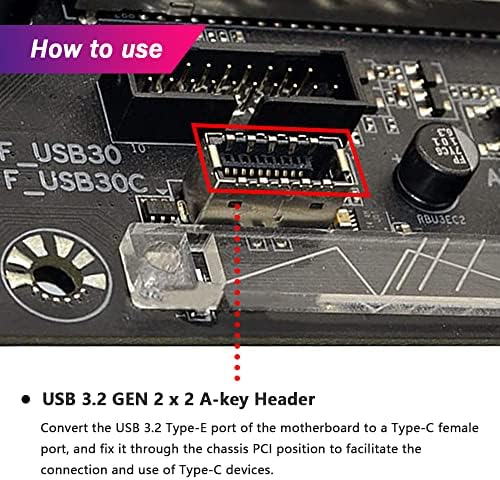 Dkardu USB 3.2 Gen 2 USB-C Адаптер за адаптер за предни панели, адаптер за продолжување на заглавието на матичната плоча, USB C женски до