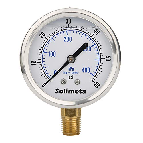 Солимета 2-1/2 Големина на бирање, хидрауличен мерач на хидрауличен притисок, мерач на притисок од 300psi, мерач на притисок на вода, мерач