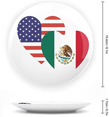 Мексико Американско Знаме На Срцето Керамички Декоративни Плочи Со Стојат Коска Кина Виси Орнаменти Десерт Плочи